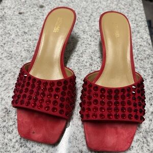 Michael Kors Red Crystal Embellished Mules